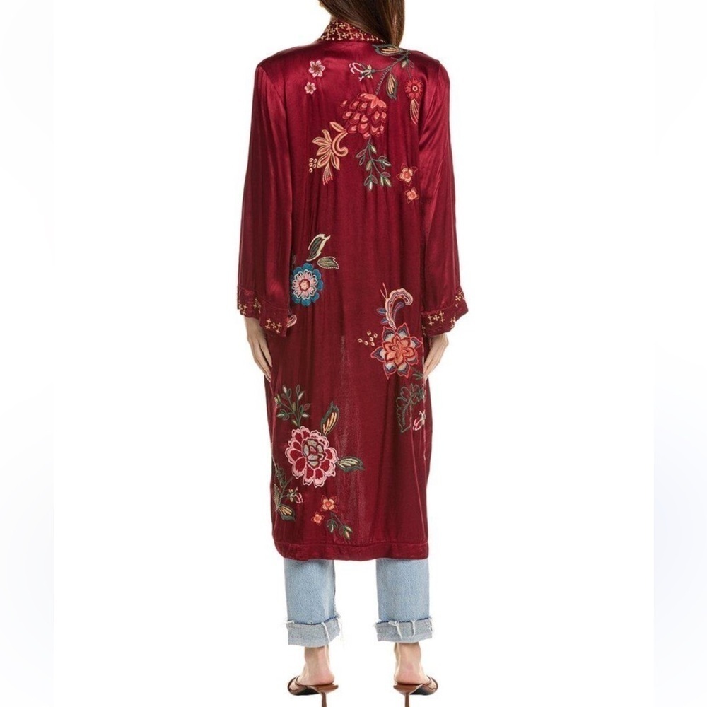 JOHNNY WAS XS Messine Long Kimono Floral Embroidered Pomegranate/Burgundy NWT - Picture 2 of 11